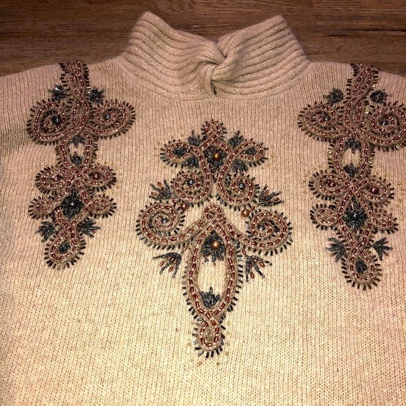 Vintage Silk Angora Wool Beaded Embroidered Turtleneck Sweater - Picture 3 of 5